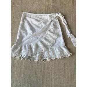 Saints + Secrets White Lace Wrap Mini Skirt S Perforated Cotton